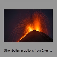 Strombolian eruptions from 2 vents